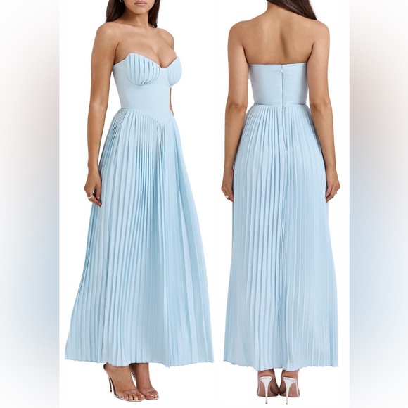 NWT House of CB Marcella Strapless Pleated Georgette Gown - Picture 2 of 9